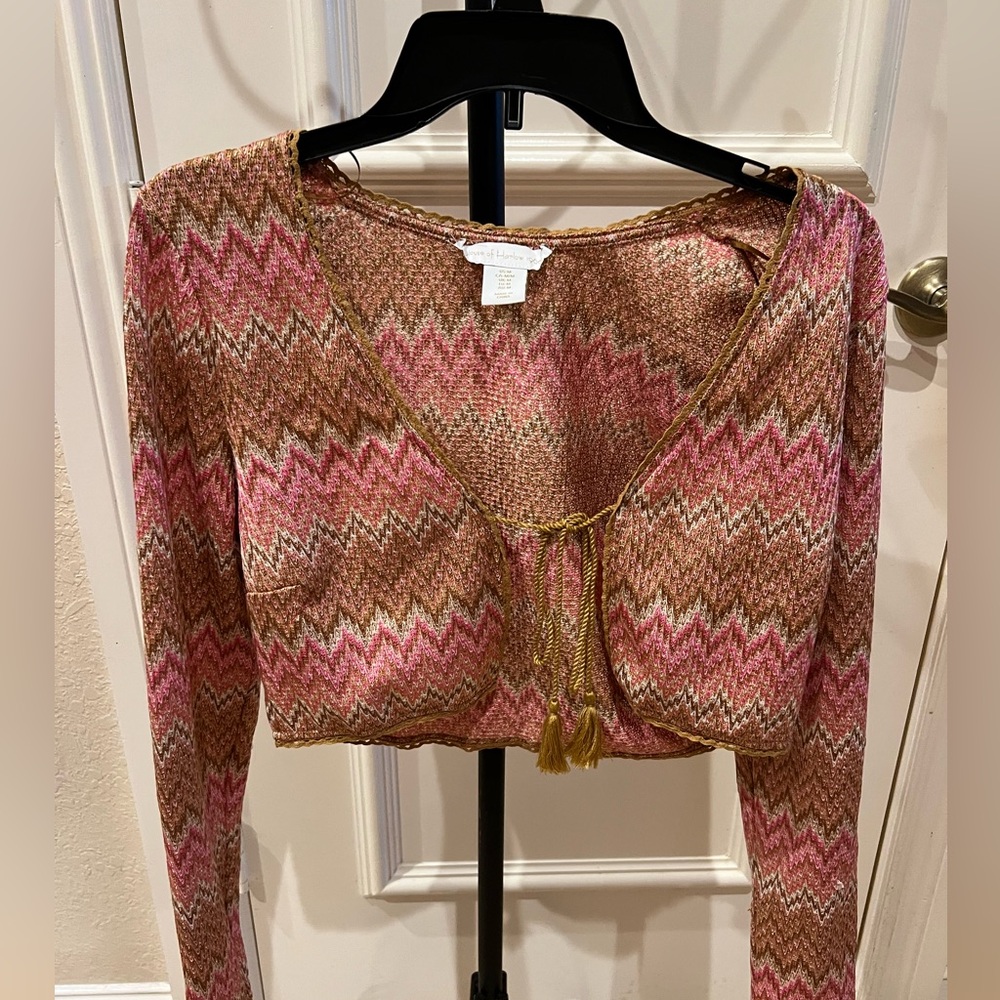 House of Harlow Crochet Cropped Knit Cardigan Top